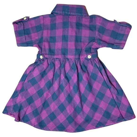 Ruffle Butts Plaid Shirt Dress 18–24M Purple Blue Check Cotton - Picture 3 of 6